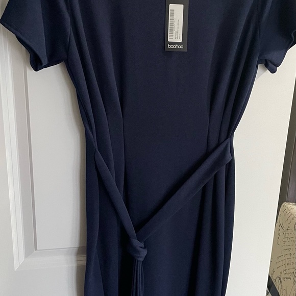 PLEAT FRONT BELTED TAILORED MIDI DRESS - Picture 9 of 10